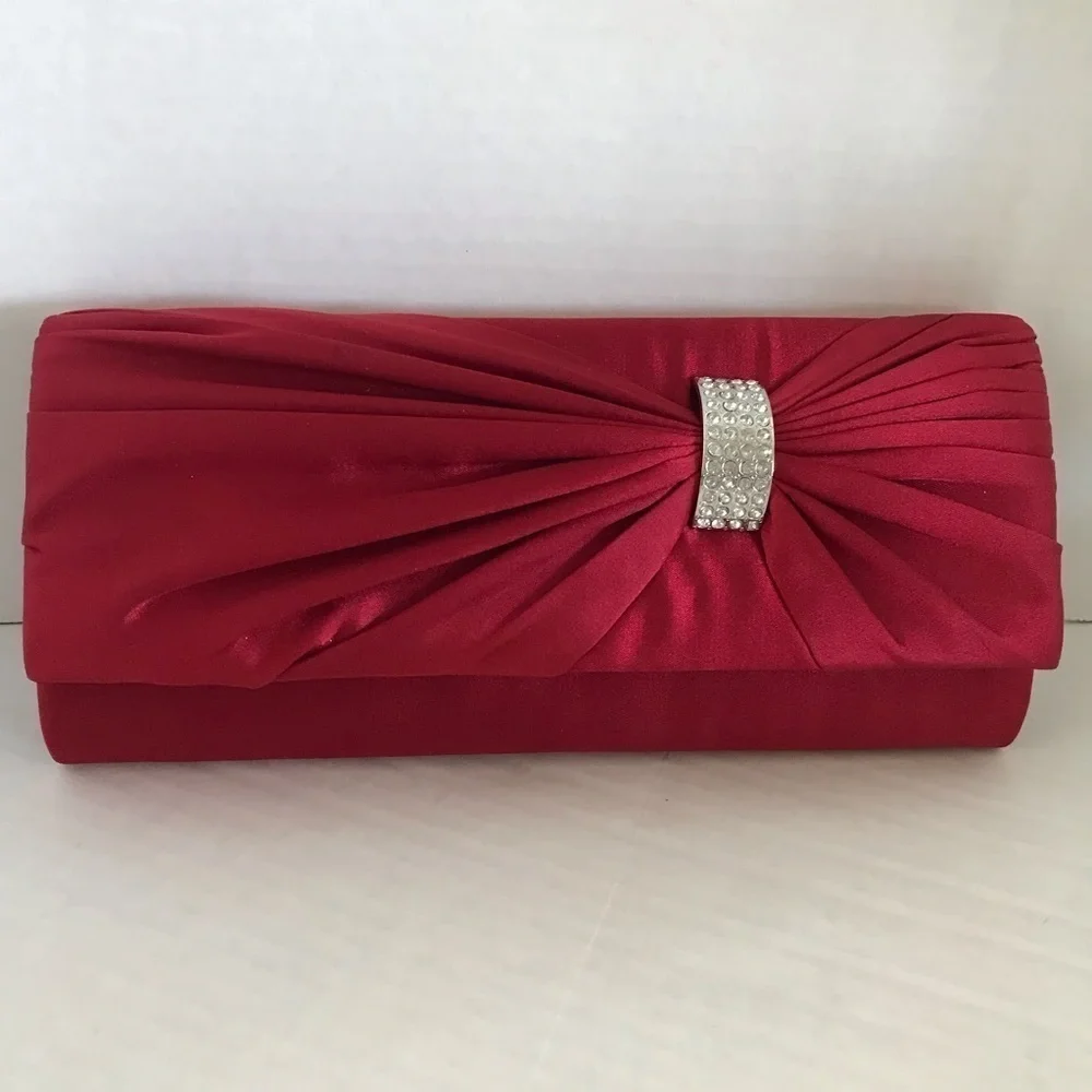 Fioni Night Silk Burgundy Purse Crystals Evening Purse - Picture 1 of 10